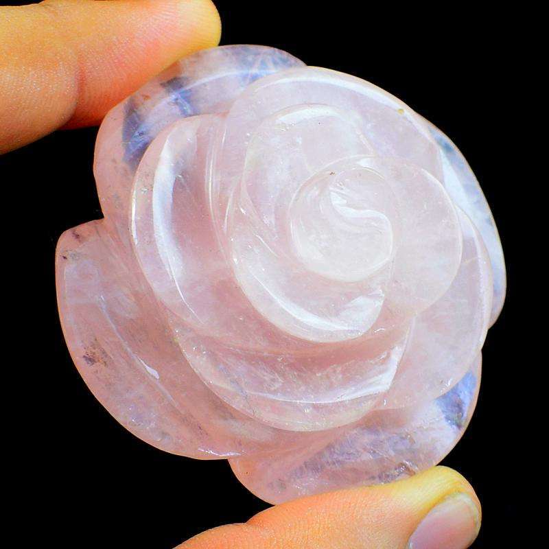 gemsmore:Amazing Pink Rose Quartz Carved Rose Gemstone