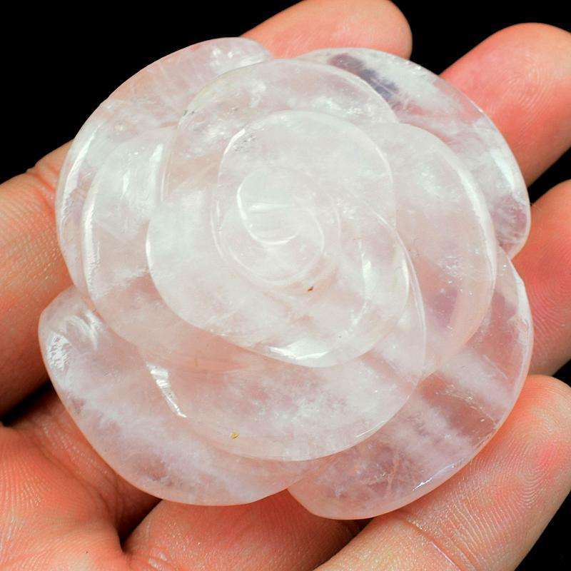 gemsmore:Amazing Pink Rose Quartz Carved Rose Gemstone