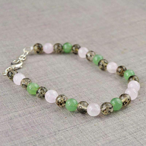 gemsmore:Amazing Pink Rose Quartz & Green Aquamarine Bracelet Natural Round Shape Beads