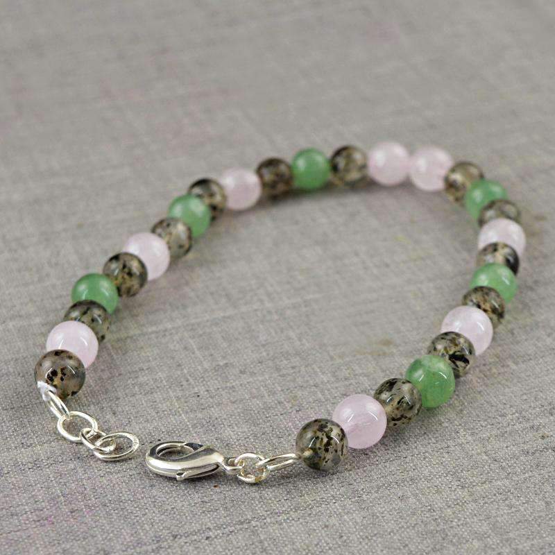 gemsmore:Amazing Pink Rose Quartz & Green Aquamarine Bracelet Natural Round Shape Beads