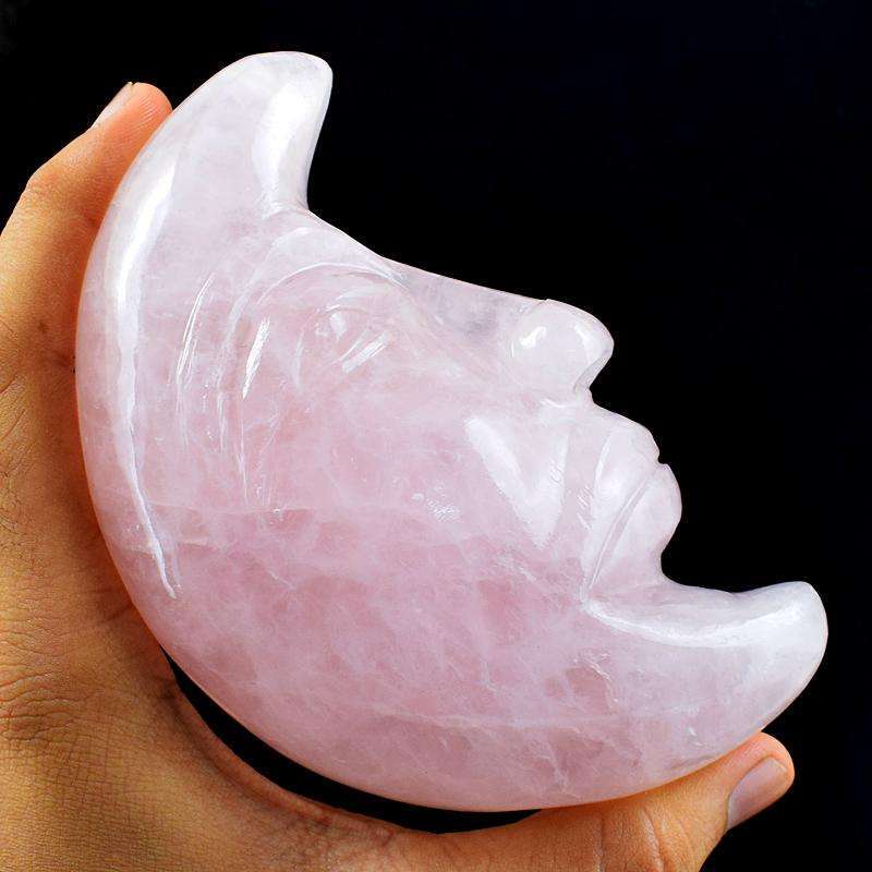 gemsmore:Amazing Pink Rose Quartz Hand Carved Moon Face