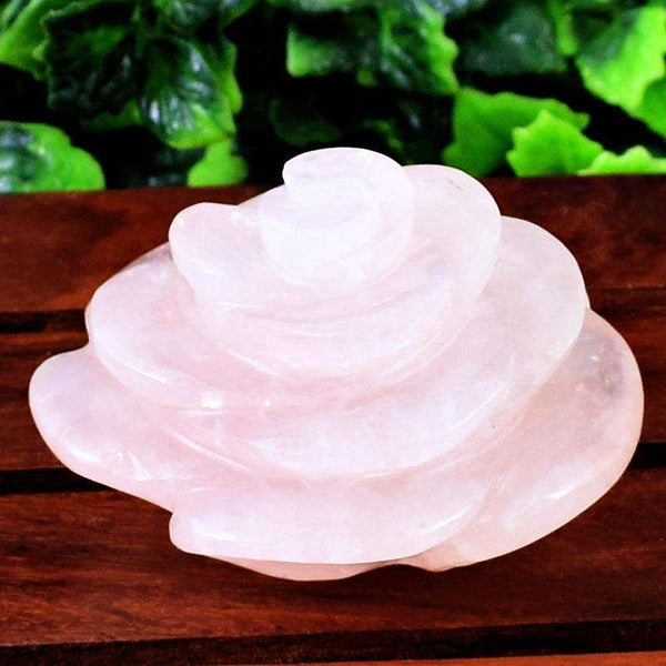 gemsmore:Amazing Pink Rose Quartz Hand Carved Rose Flower