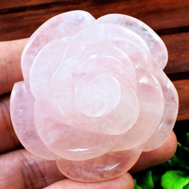 gemsmore:Amazing Pink Rose Quartz Hand Carved Rose Flower