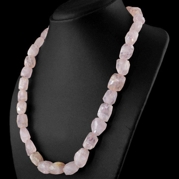 gemsmore:Amazing Pink Rose Quartz Necklace - Natural Untreated Beads