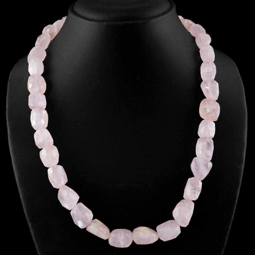 gemsmore:Amazing Pink Rose Quartz Necklace - Natural Untreated Beads