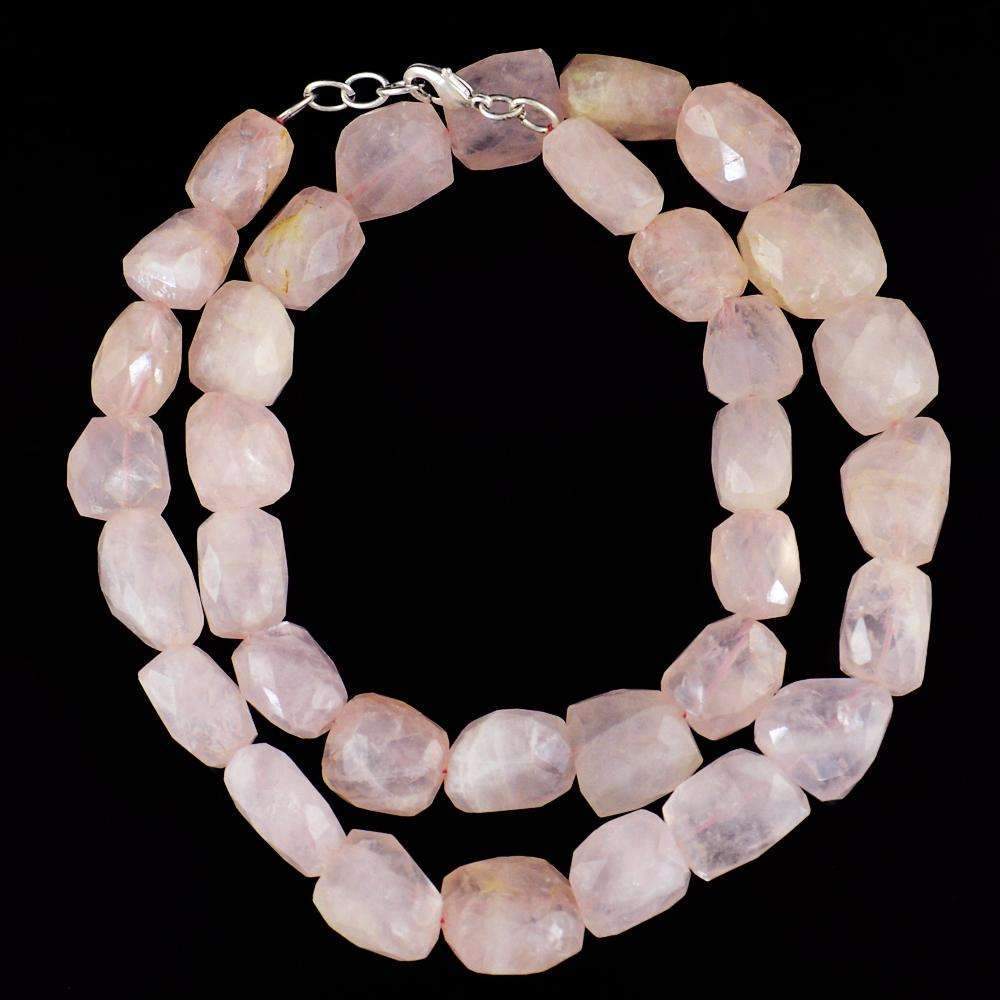 gemsmore:Amazing Pink Rose Quartz Necklace - Natural Untreated Beads
