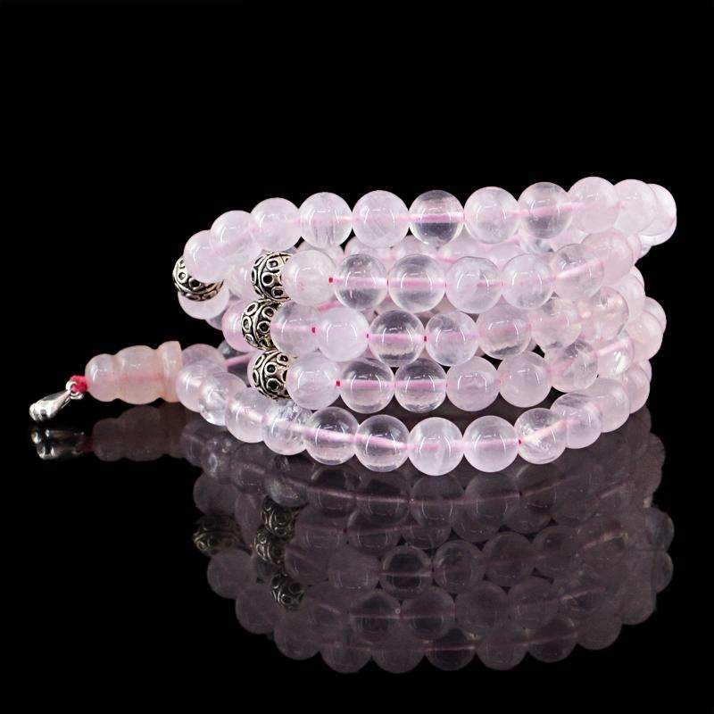 gemsmore:Amazing Pink Rose Quartz Prayer Mala Natural 108 Round Beads Necklace