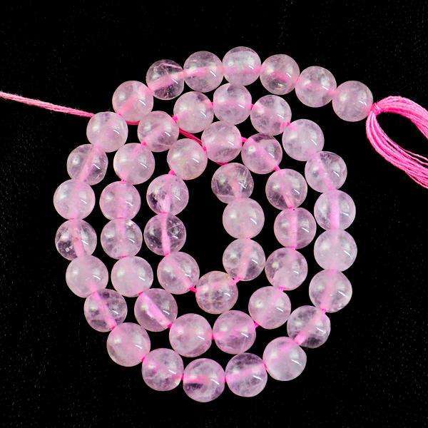 gemsmore:Amazing Pink Rose Quartz Round Shape Drilled Beads Strand.