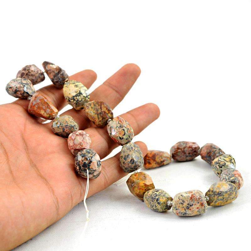 gemsmore:Amazing Poppy Jasper Drilled Beads Strand Natural Faceted