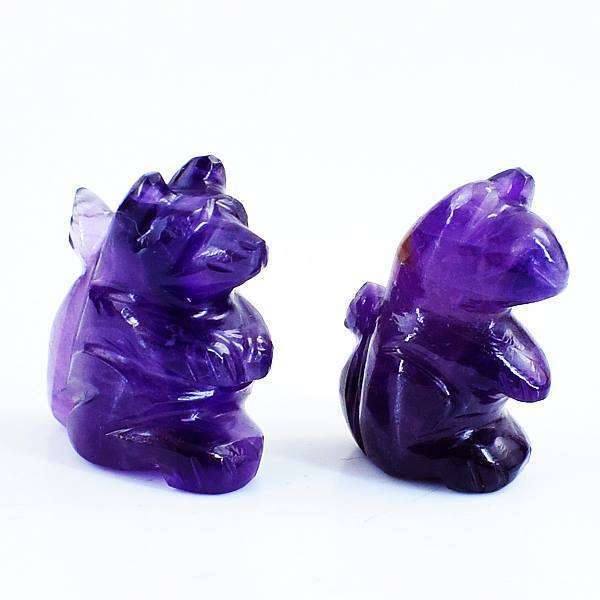 gemsmore:Amazing Purple Amethyst Carved Squirrel Pair
