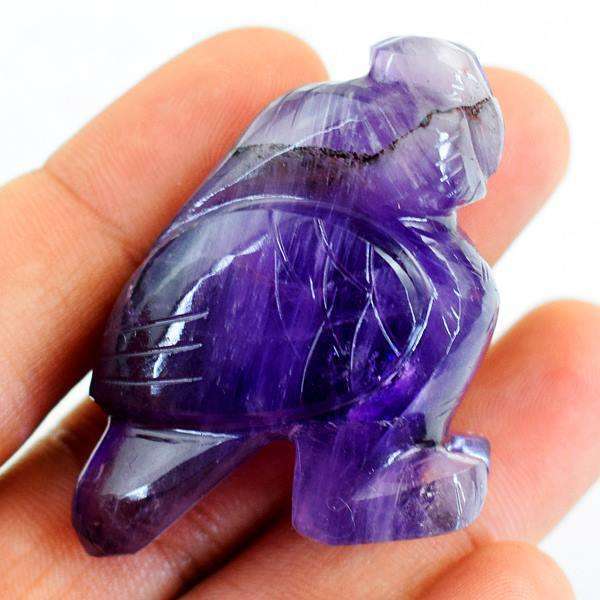 gemsmore:Amazing Purple Amethyst Hand Carved Owl Gemstone