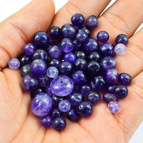 gemsmore:Amazing Purple Amethyst Round Shape Drilled Beads Lot