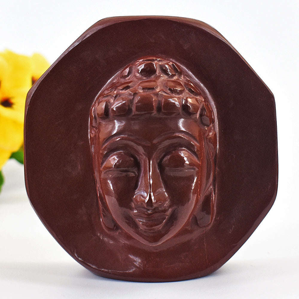 gemsmore:Amazing Red Jasper Hand Carved Buddha Head Idol