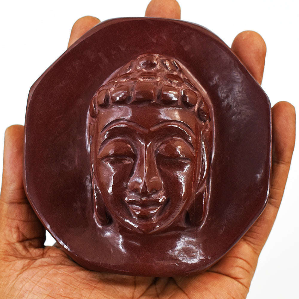 gemsmore:Amazing Red Jasper Hand Carved Buddha Head Idol
