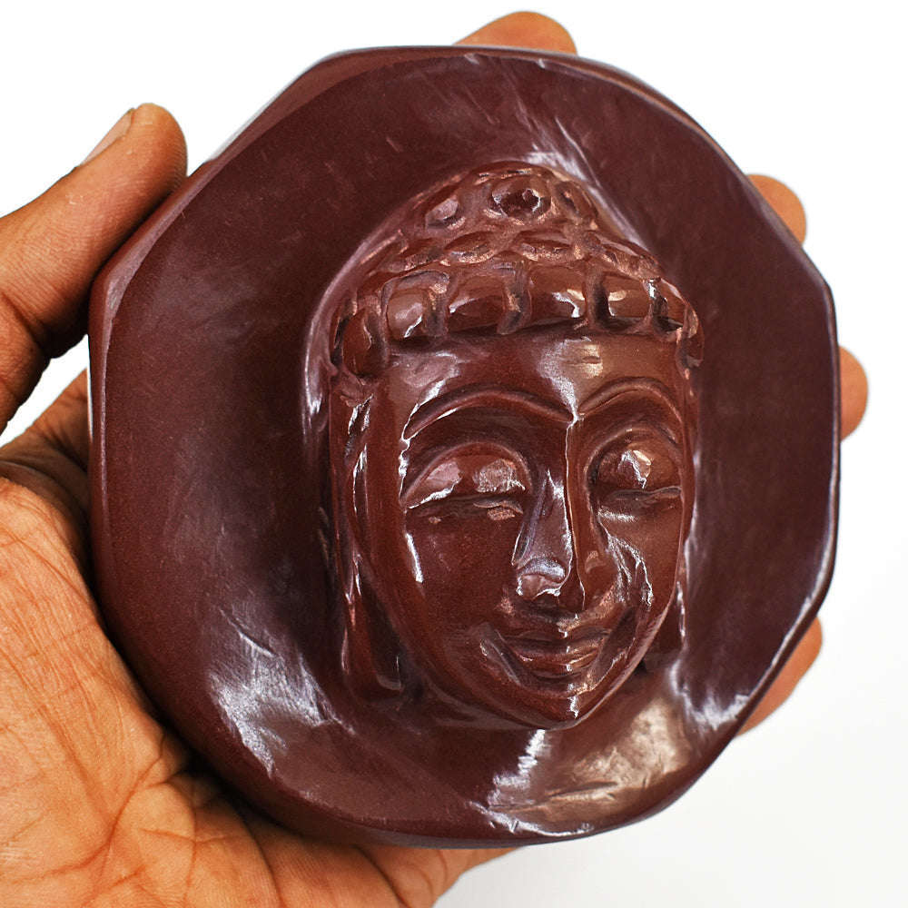 gemsmore:Amazing Red Jasper Hand Carved Buddha Head Idol