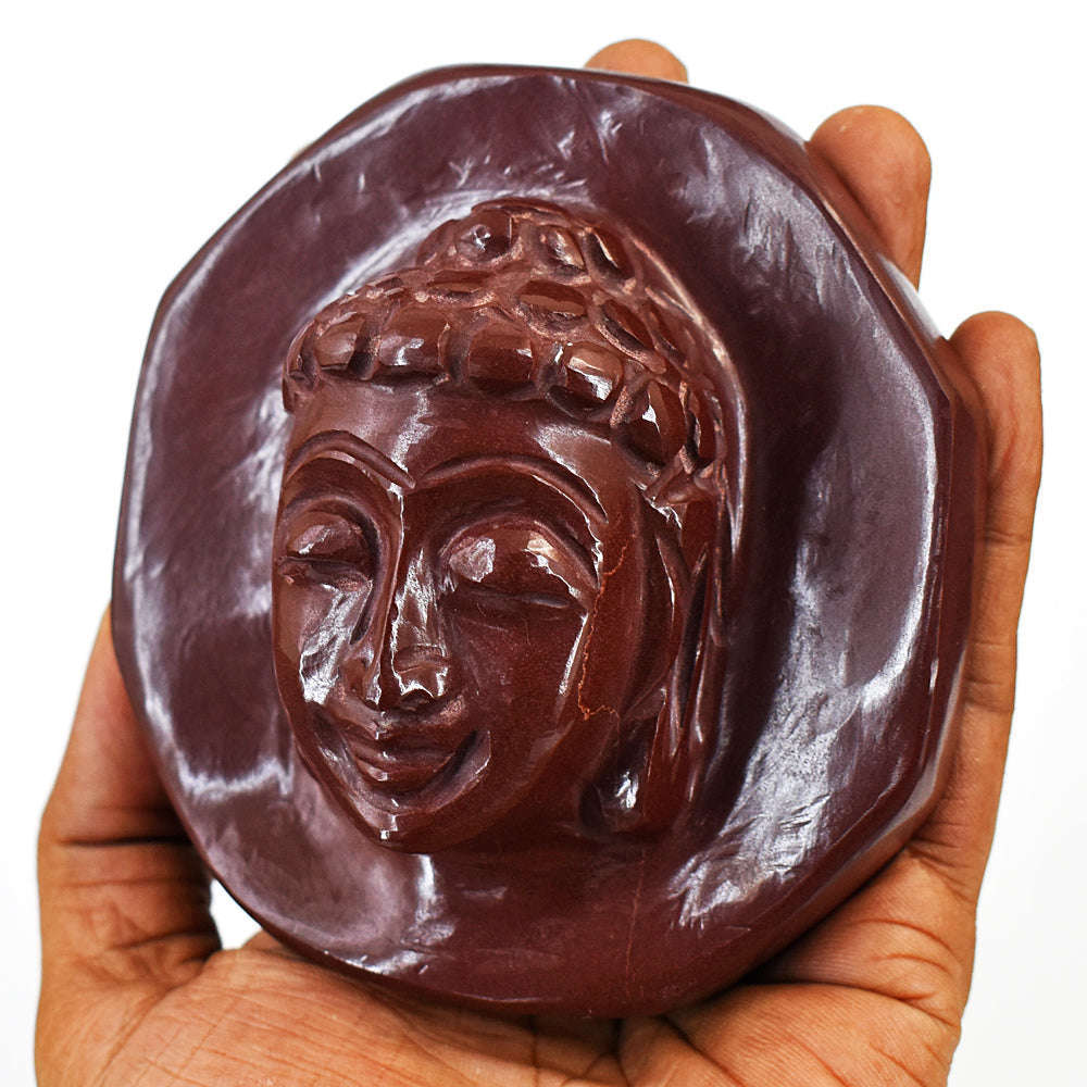 gemsmore:Amazing Red Jasper Hand Carved Buddha Head Idol