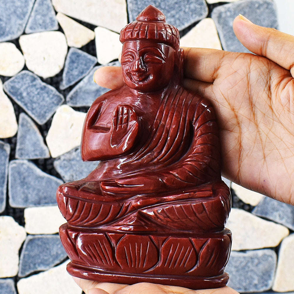 gemsmore:Amazing Red Jasper Hand Carved Buddha Idol