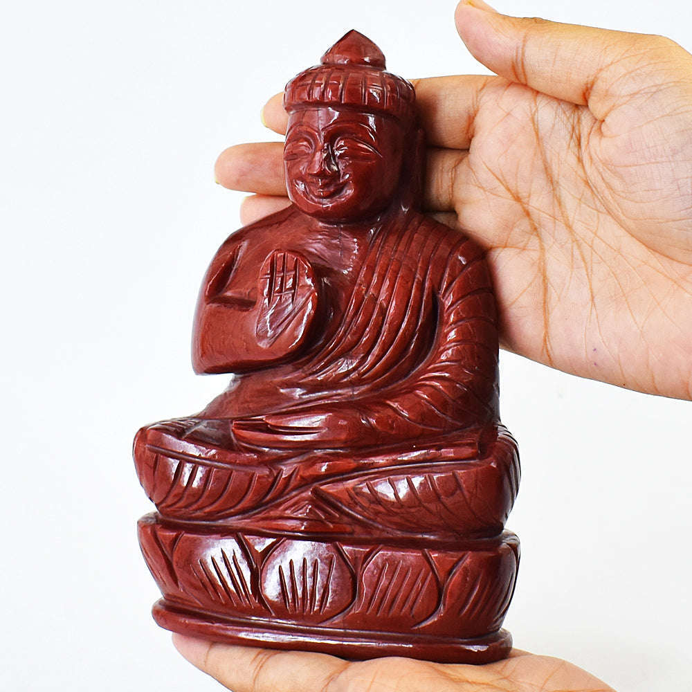 gemsmore:Amazing Red Jasper Hand Carved Buddha Idol