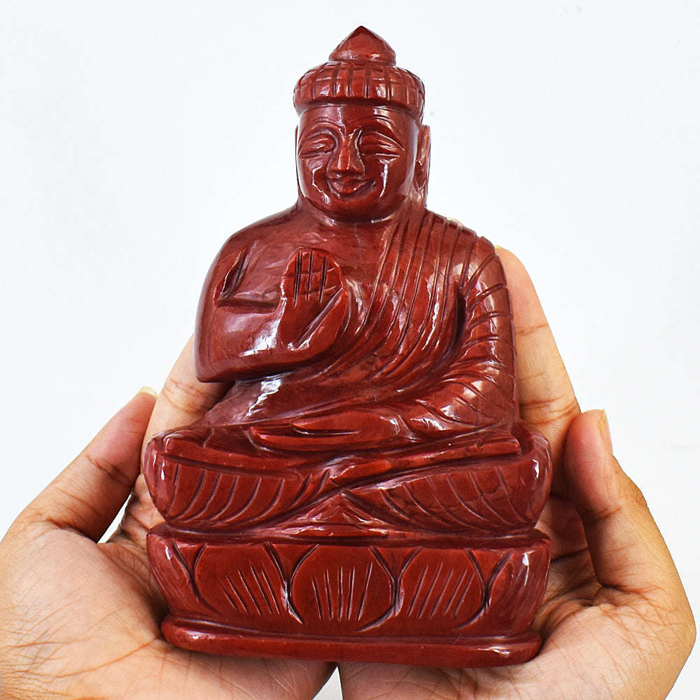 gemsmore:Amazing Red Jasper Hand Carved Buddha Idol