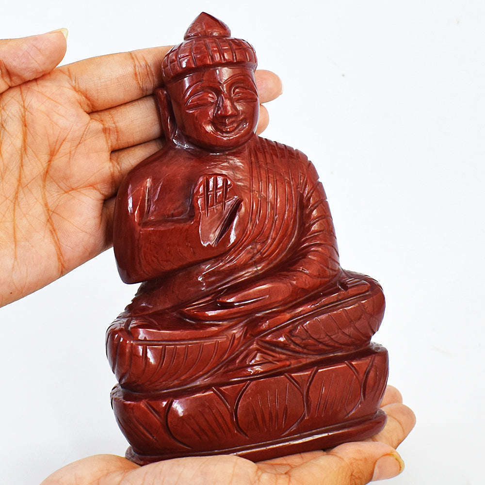 gemsmore:Amazing Red Jasper Hand Carved Buddha Idol