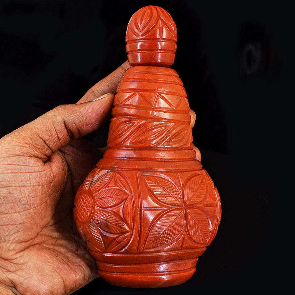 gemsmore:Amazing Red Jasper  Hand Carved Genuine Crystal Gemstone Carving Massive Perfume Bottle