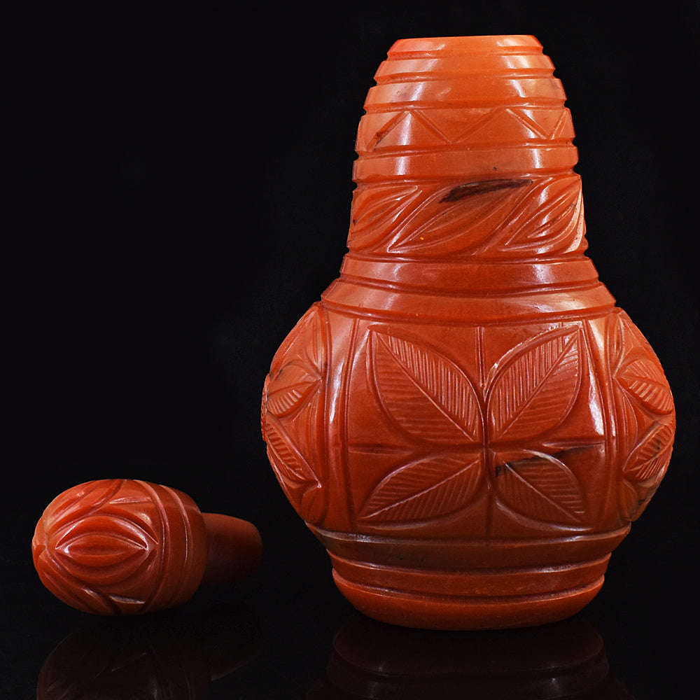 gemsmore:Amazing Red Jasper  Hand Carved Genuine Crystal Gemstone Carving Massive Perfume Bottle