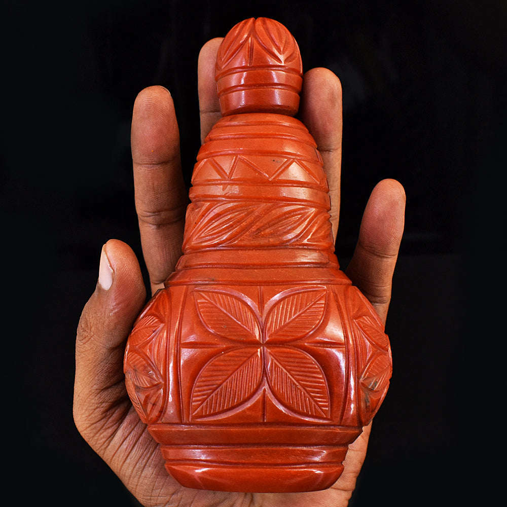 gemsmore:Amazing Red Jasper  Hand Carved Genuine Crystal Gemstone Carving Massive Perfume Bottle