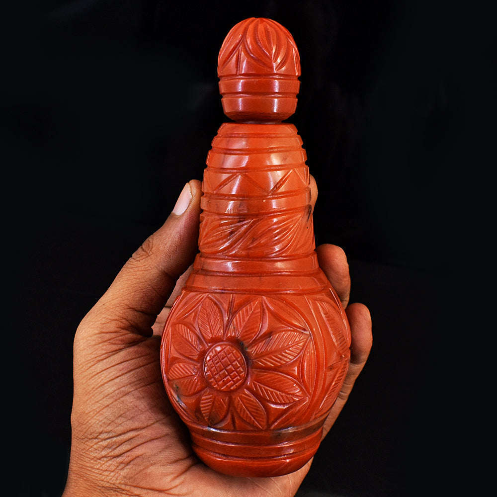 gemsmore:Amazing Red Jasper  Hand Carved Genuine Crystal Gemstone Carving Massive Perfume Bottle