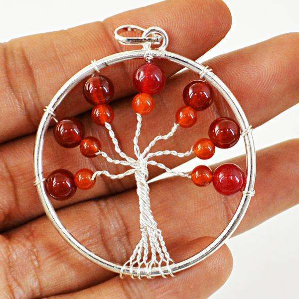 gemsmore:Amazing Red Onyx Round Shape Healing Tree Pendant