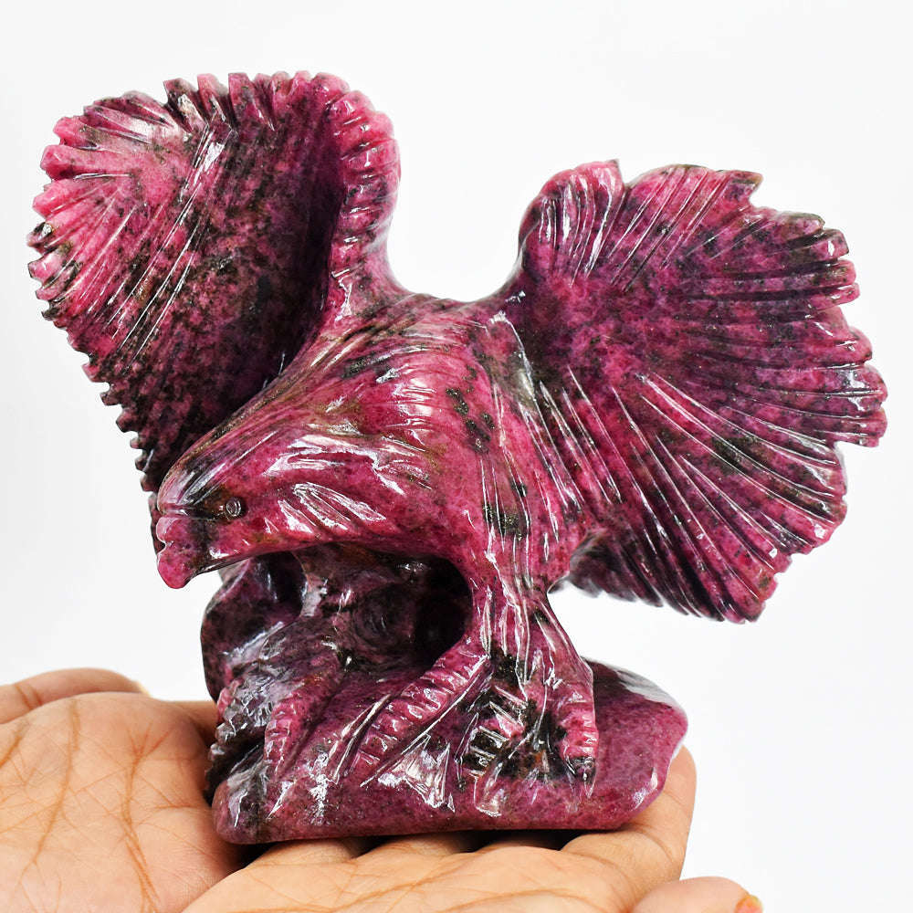 gemsmore:Amazing Rhodonite Hand Carved Genuine Crystal Gemstone Carving Eagle