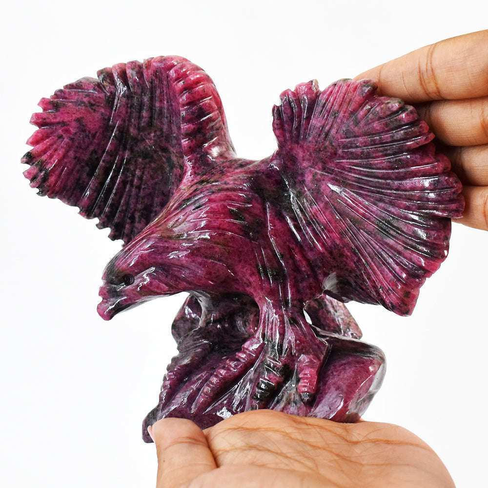 gemsmore:Amazing Rhodonite Hand Carved Genuine Crystal Gemstone Carving Eagle