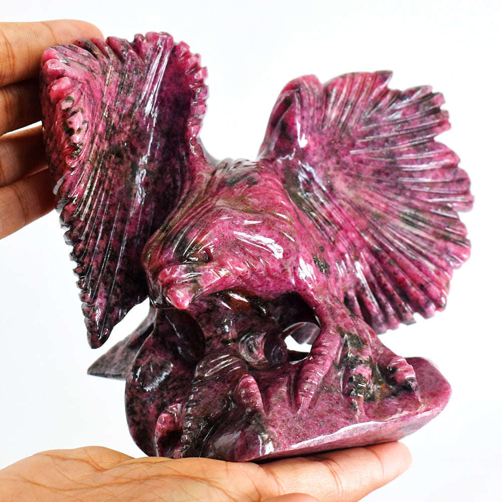 gemsmore:Amazing Rhodonite Hand Carved Genuine Crystal Gemstone Carving Eagle