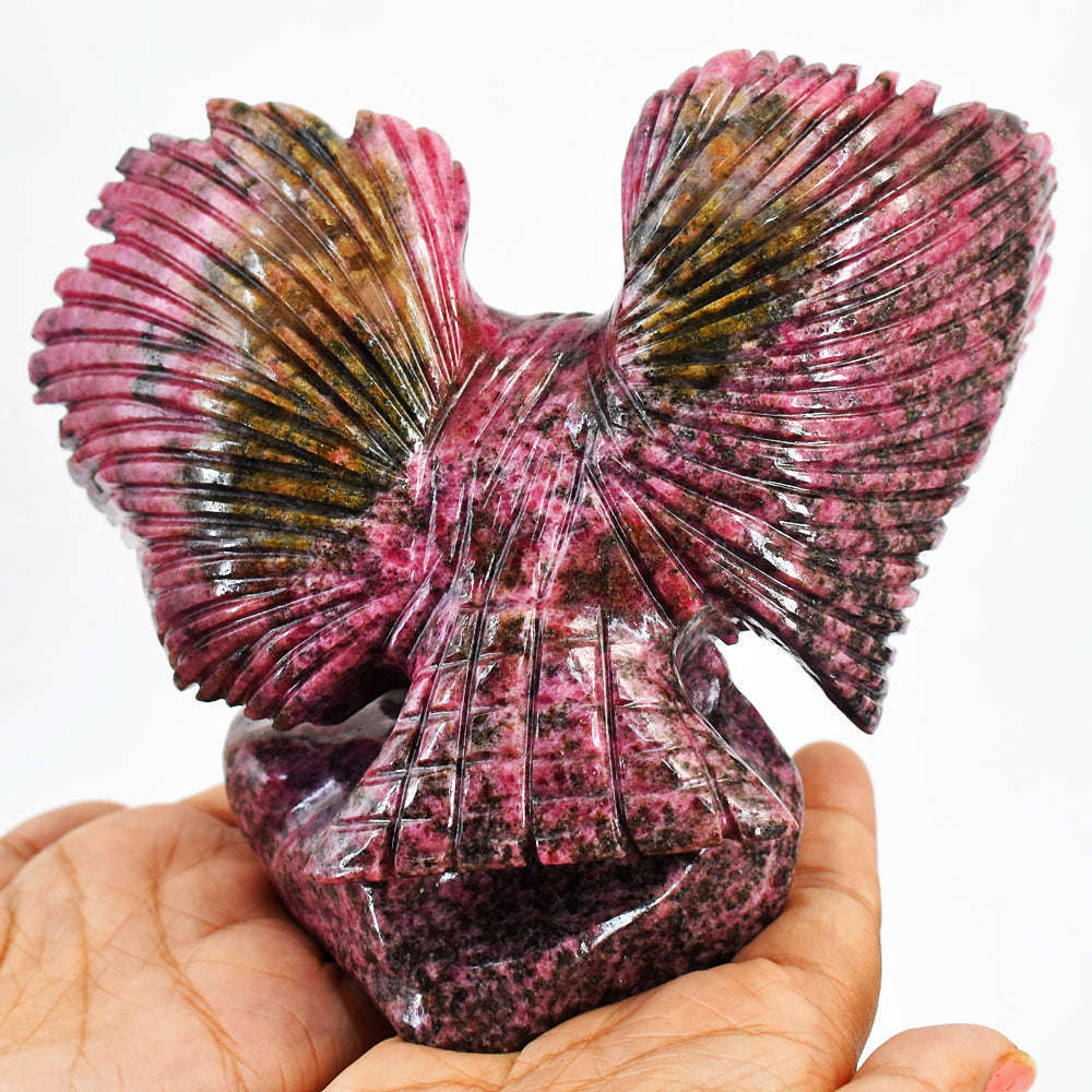 gemsmore:Amazing Rhodonite Hand Carved Genuine Crystal Gemstone Carving Eagle