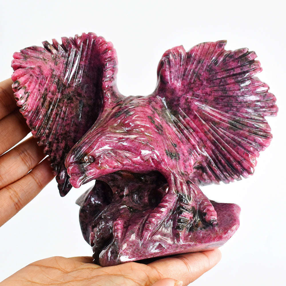 gemsmore:Amazing Rhodonite Hand Carved Genuine Crystal Gemstone Carving Eagle