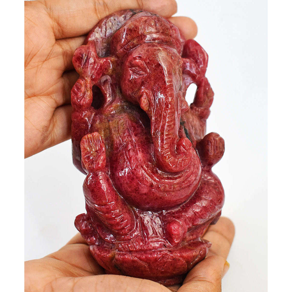 gemsmore:Amazing Rhodonite Hand Carved Genuine Crystal Gemstone Carving Lord Ganesha