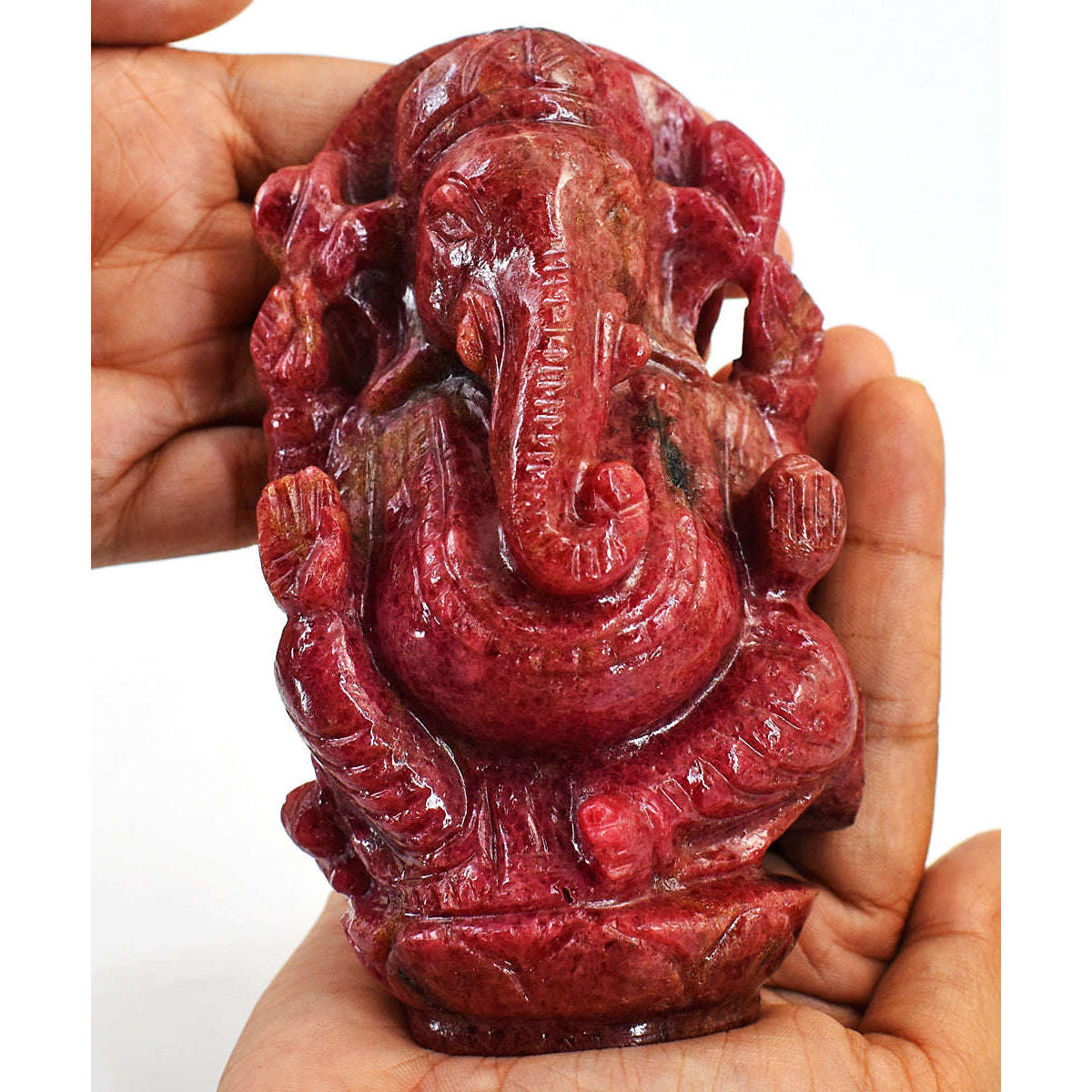 gemsmore:Amazing Rhodonite Hand Carved Genuine Crystal Gemstone Carving Lord Ganesha