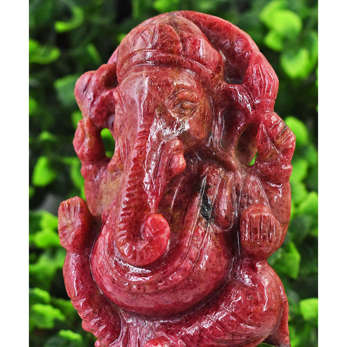 gemsmore:Amazing Rhodonite Hand Carved Genuine Crystal Gemstone Carving Lord Ganesha