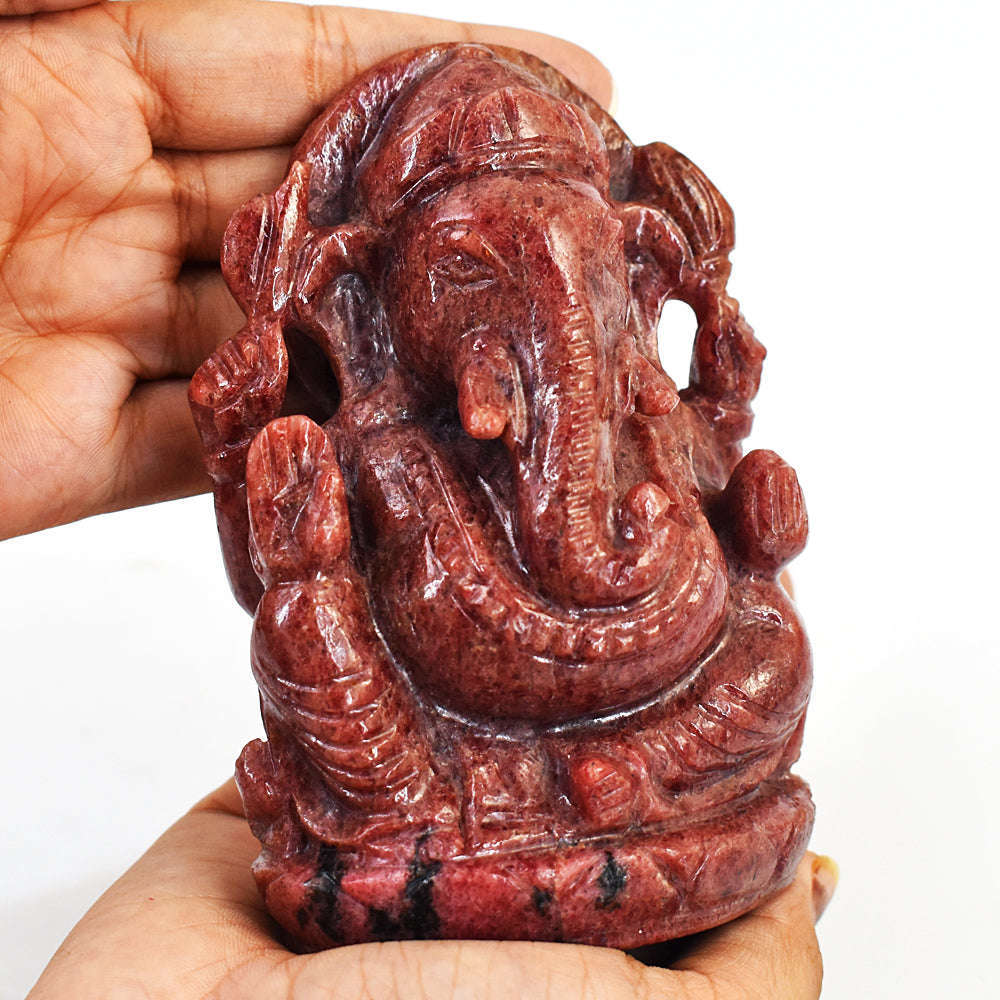 gemsmore:Amazing Rhodonite Hand Carved Genuine Crystal Gemstone Carving Lord Ganesha