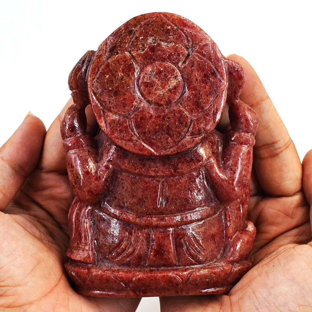 gemsmore:Amazing Rhodonite Hand Carved Genuine Crystal Gemstone Carving Lord Ganesha