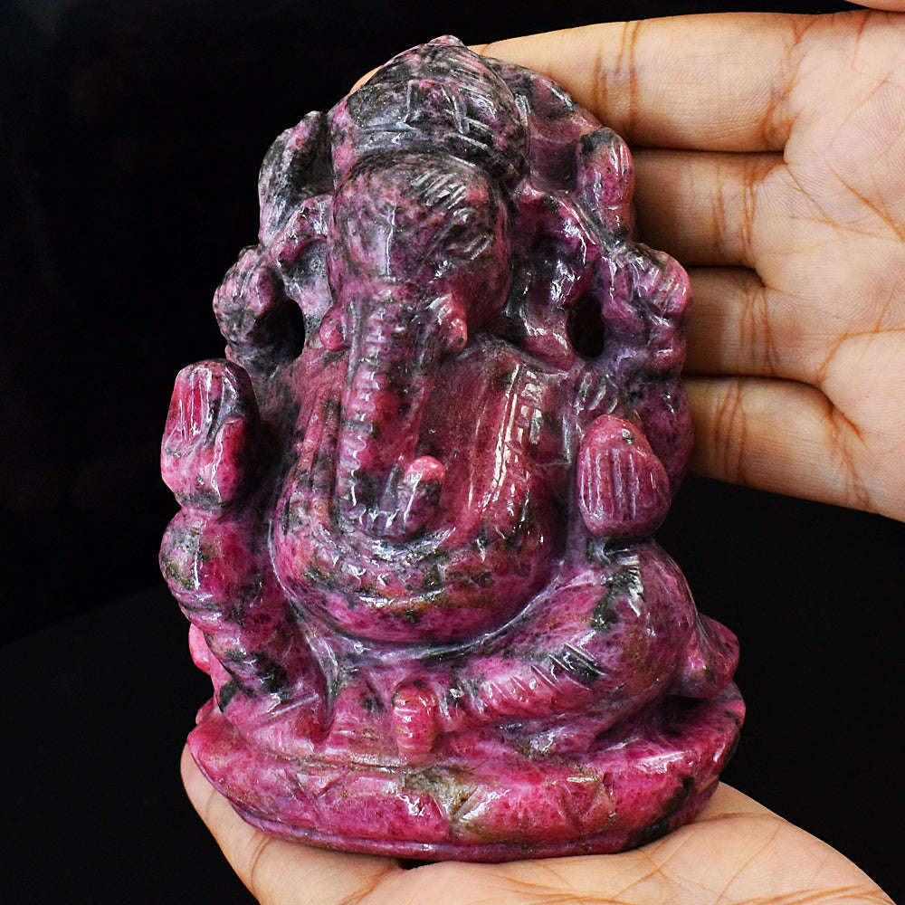 gemsmore:Amazing Rhodonite Hand Carved Genuine Crystal Gemstone Carving Lord Ganesha