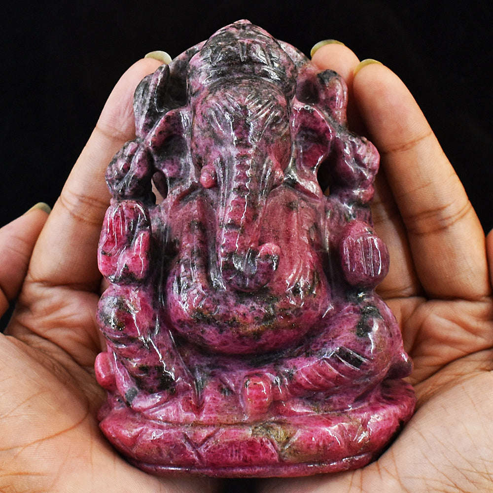 gemsmore:Amazing Rhodonite Hand Carved Genuine Crystal Gemstone Carving Lord Ganesha