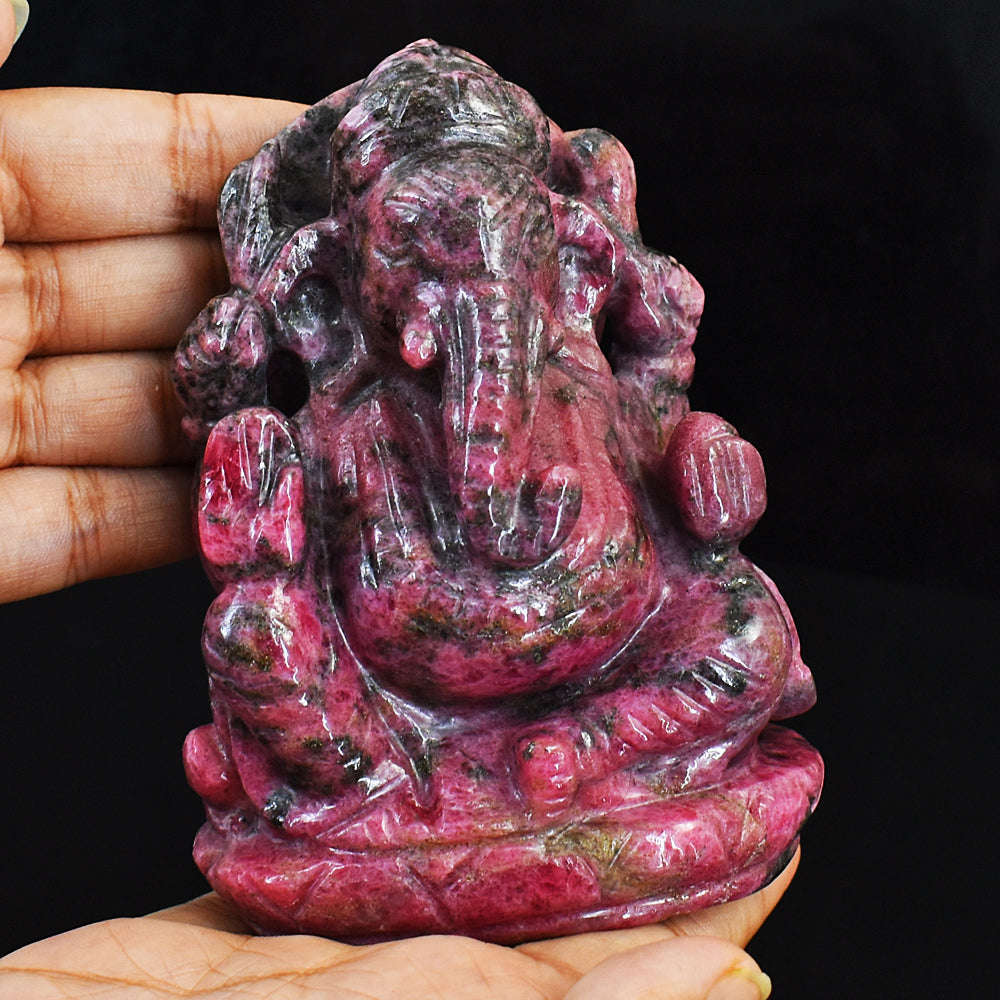 gemsmore:Amazing Rhodonite Hand Carved Genuine Crystal Gemstone Carving Lord Ganesha