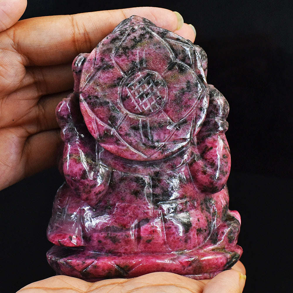 gemsmore:Amazing Rhodonite Hand Carved Genuine Crystal Gemstone Carving Lord Ganesha