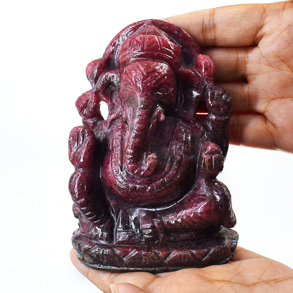 gemsmore:Amazing Rhodonite Hand Carved Genuine Crystal Gemstone Carving Lord Ganesha