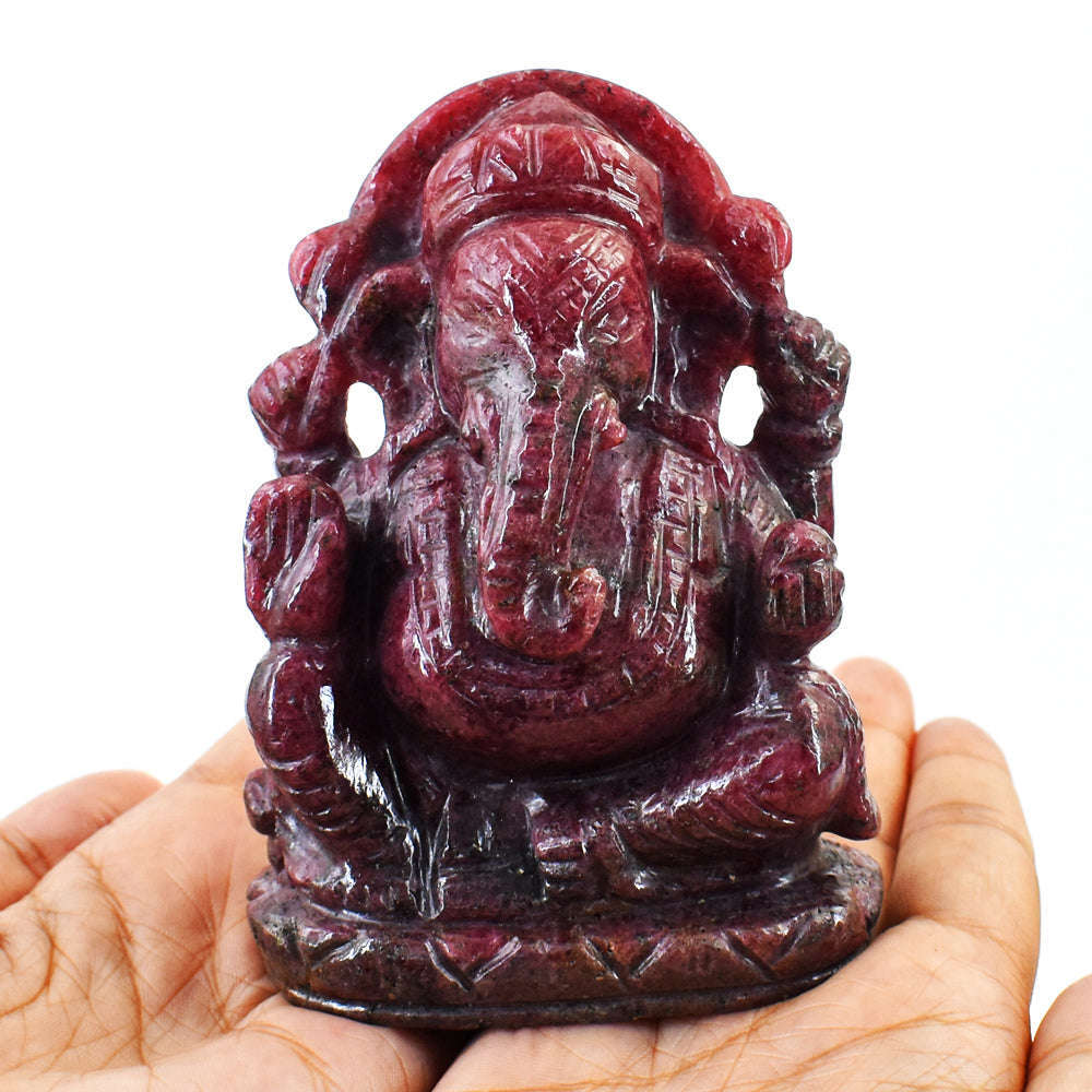 gemsmore:Amazing Rhodonite Hand Carved Genuine Crystal Gemstone Carving Lord Ganesha