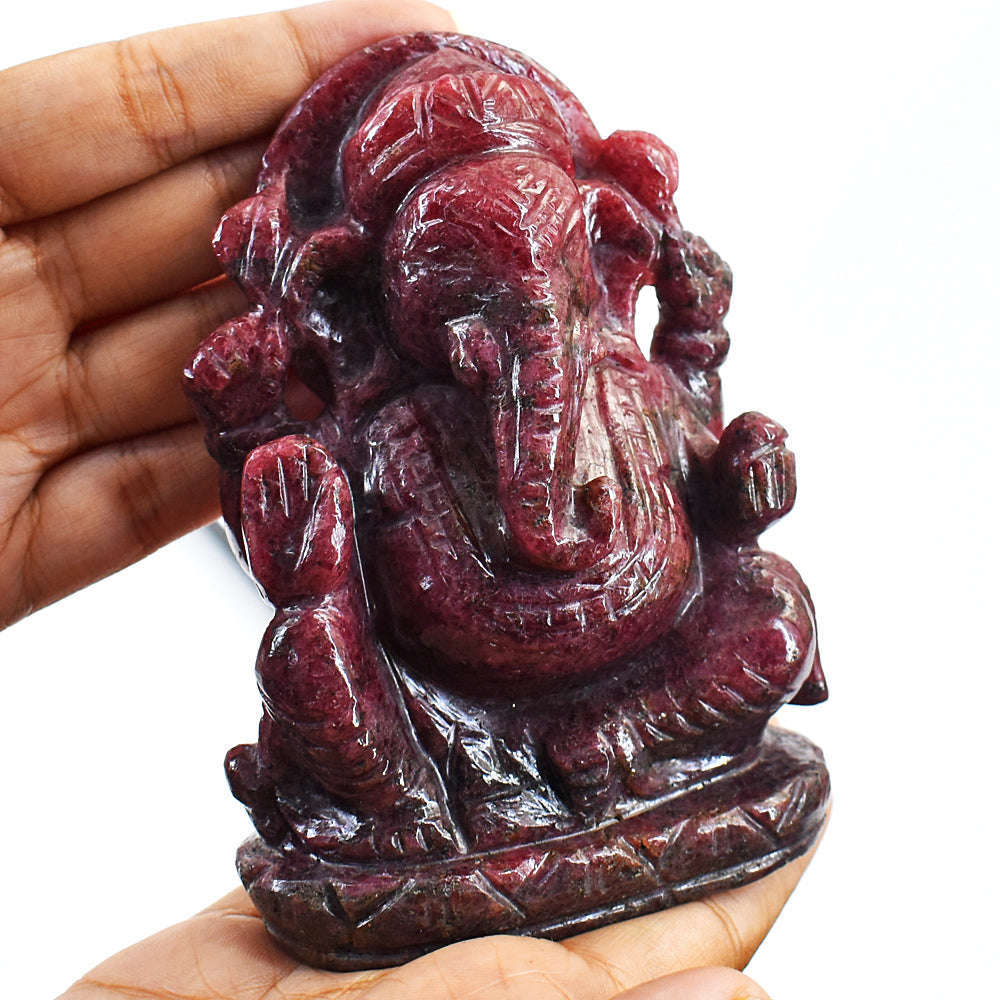 gemsmore:Amazing Rhodonite Hand Carved Genuine Crystal Gemstone Carving Lord Ganesha