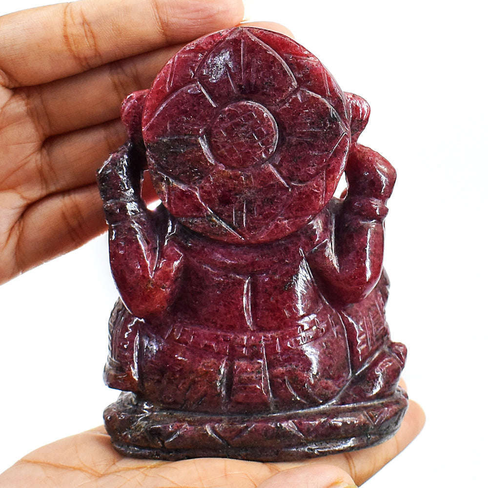 gemsmore:Amazing Rhodonite Hand Carved Genuine Crystal Gemstone Carving Lord Ganesha