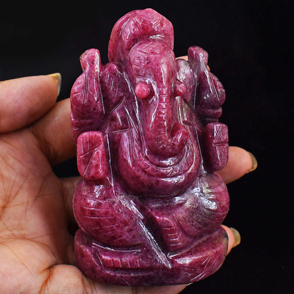 gemsmore:Amazing Rhodonite Hand Carved Genuine Crystal Gemstone Carving Lord Ganesha