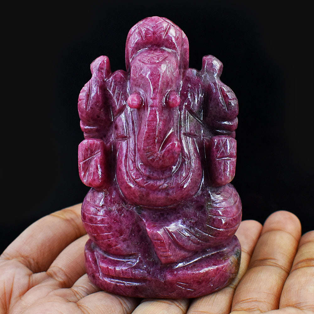 gemsmore:Amazing Rhodonite Hand Carved Genuine Crystal Gemstone Carving Lord Ganesha