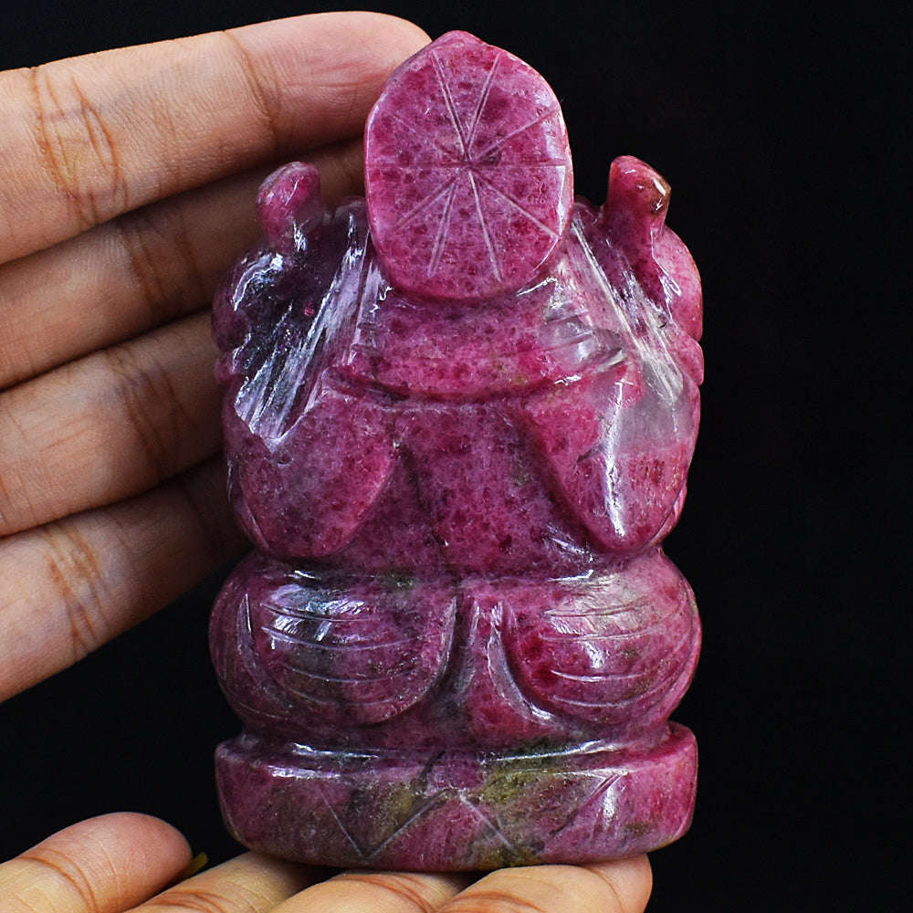 gemsmore:Amazing Rhodonite Hand Carved Genuine Crystal Gemstone Carving Lord Ganesha